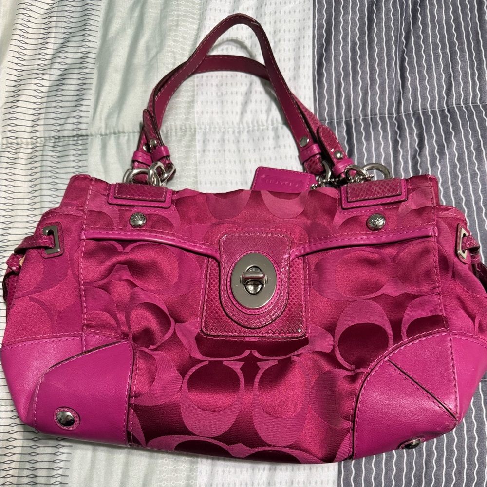 Coach Pink Signature Handbag Peyton Carryall